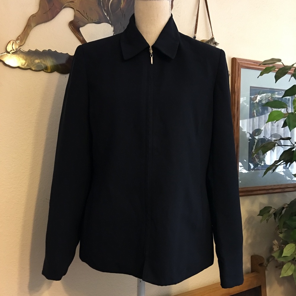Worthington navy zip front blazer jacket NWOT 6